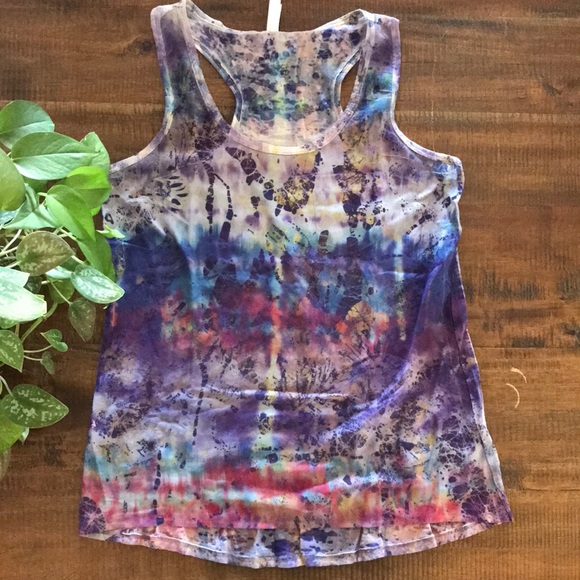 Tie Dyed Long Racerback Tank Top - Picture 1 of 8